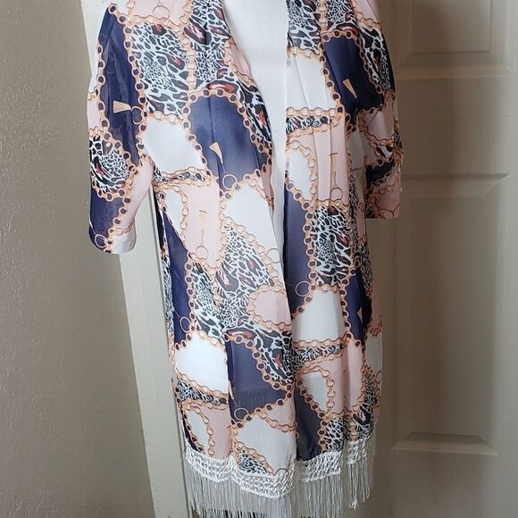 Chain Print Fringe Hem Kimono - Picture 8 of 10